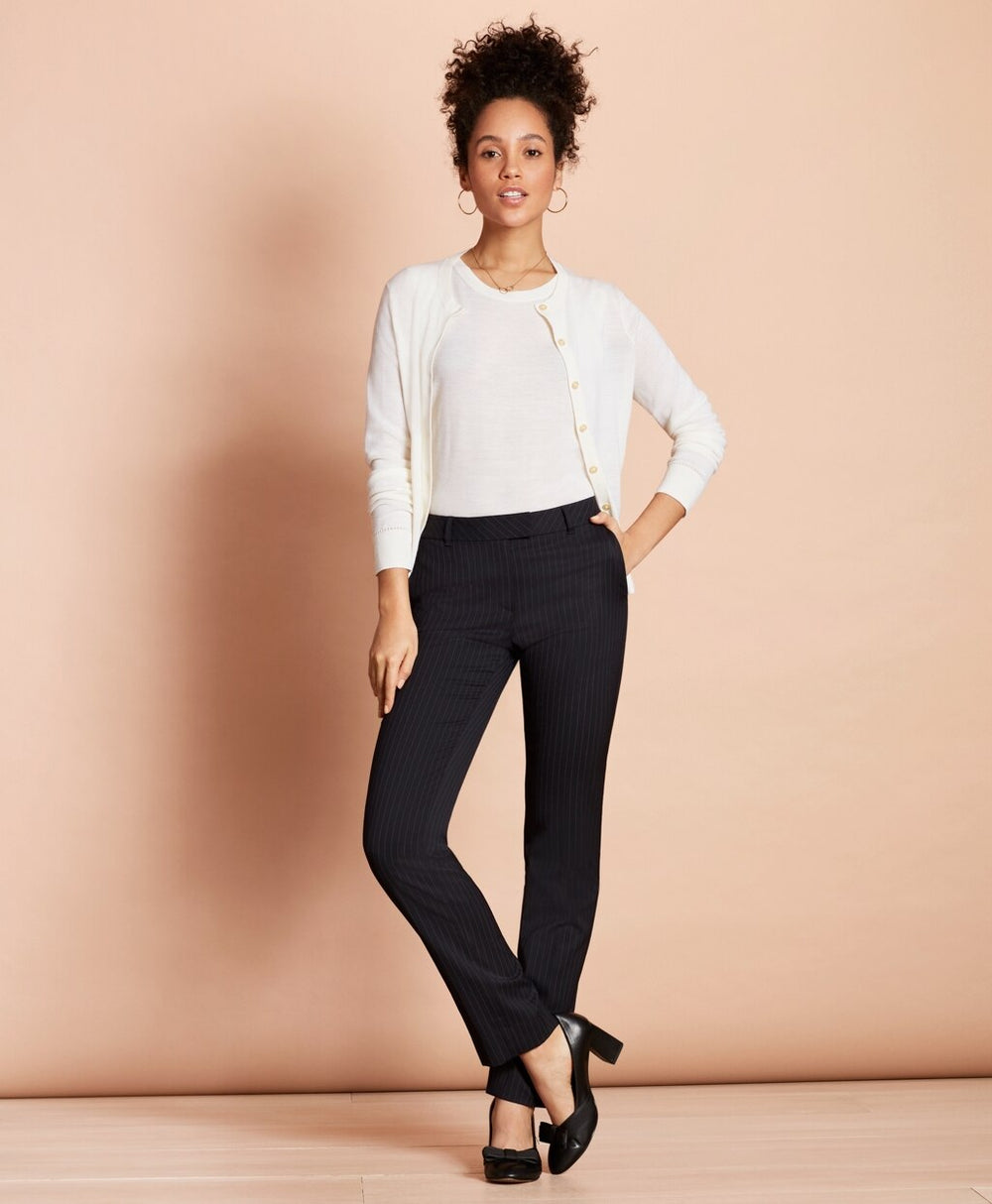 Brooks Brothers Women Pinstripe Stretch-Wool Tapered Trousers