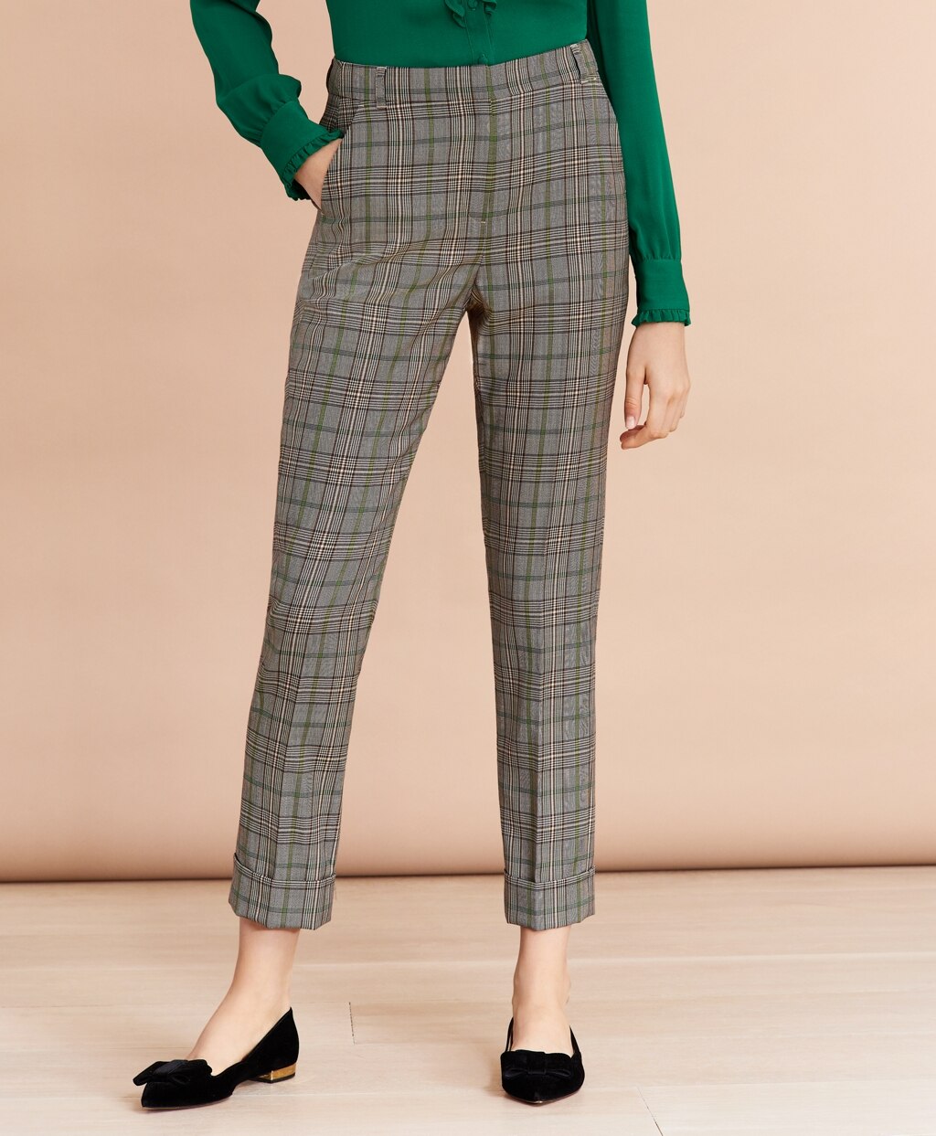 Brooks Brothers Women Plaid Wool Twill Cuffed Pants