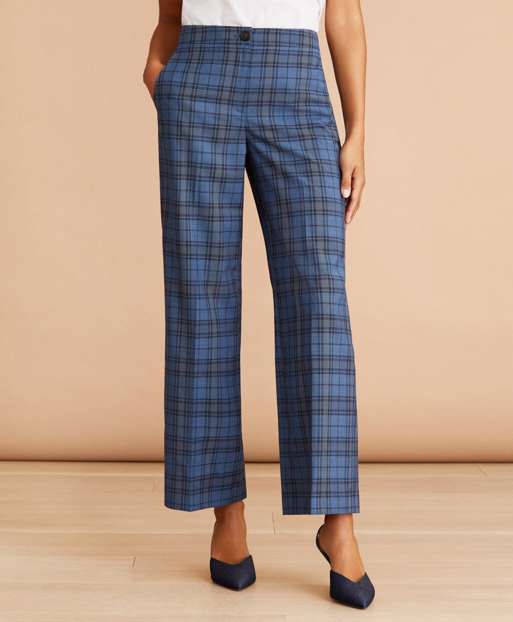 Brooks Brothers Women Tartan Wool Cropped Wide-Leg Pants