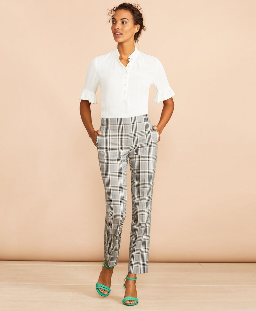 Brooks Brothers Women Tartan Stretch-Cotton-Blend Cropped Pants
