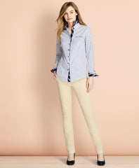Brooks Brothers Women BB#1-Trimmed Nine-to-Nine Striped Stretch-Cotton Poplin Shirt