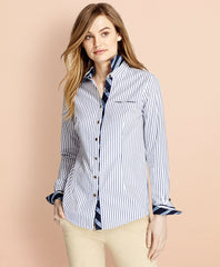 Brooks Brothers Women BB#1-Trimmed Nine-to-Nine Striped Stretch-Cotton Poplin Shirt