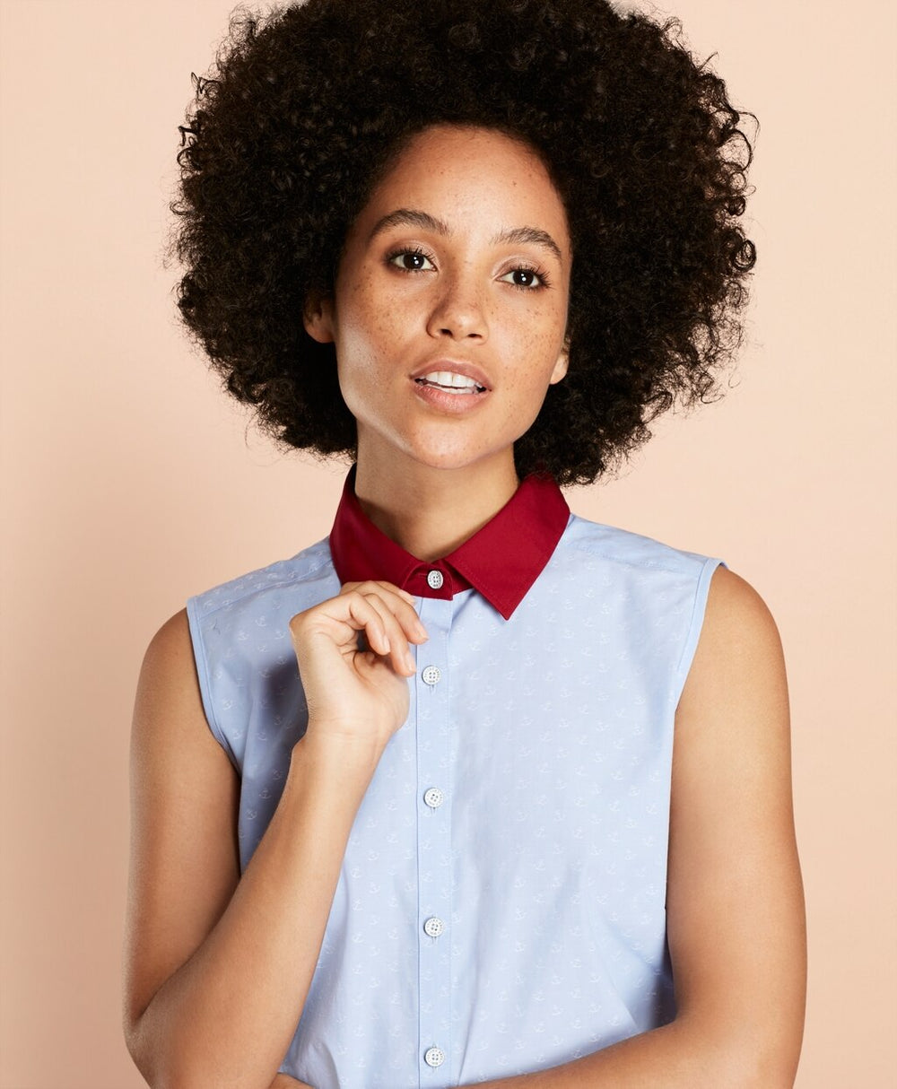 Brooks Brothers Women Anchor-Pattern Cotton Dobby Blouse
