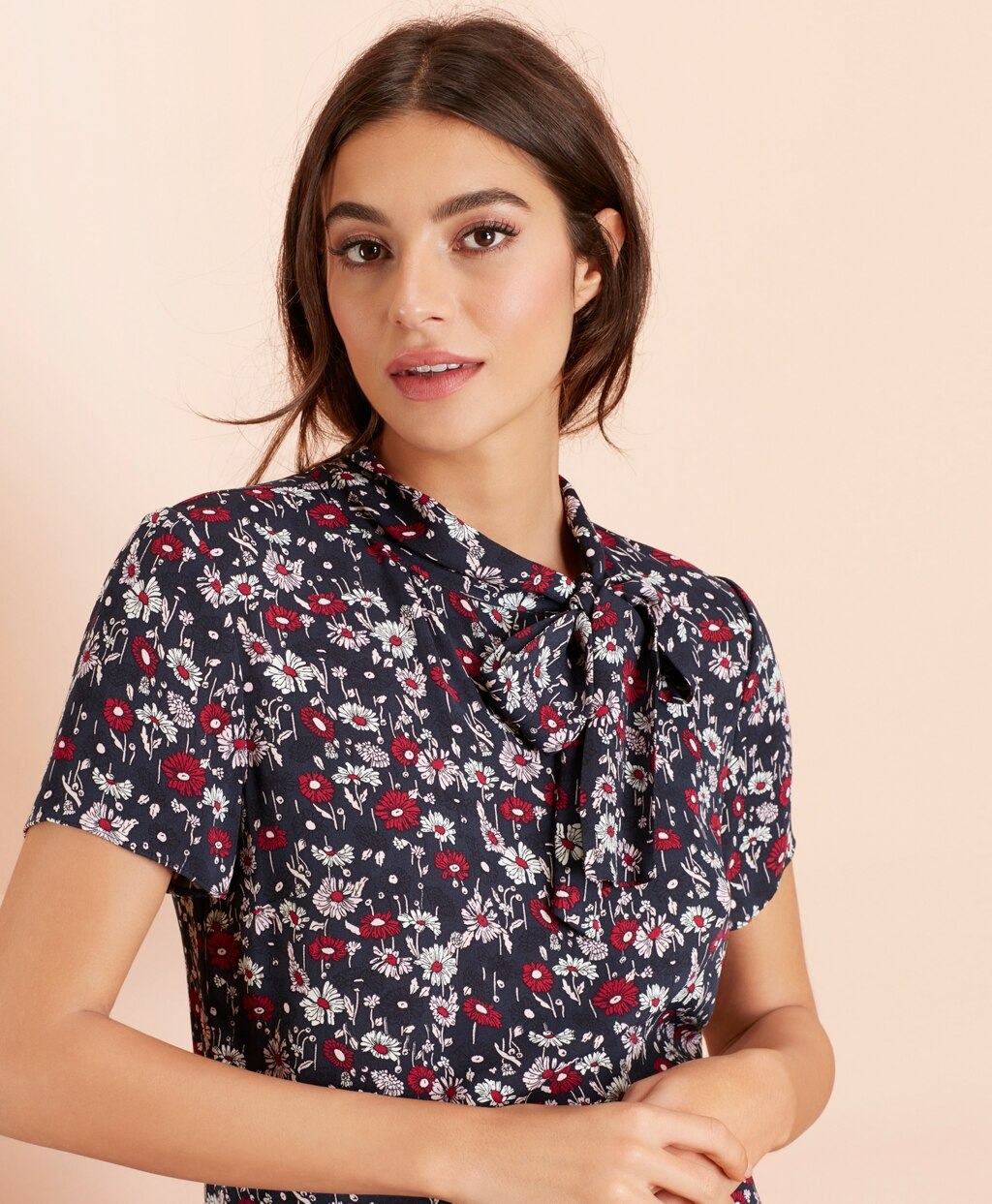 Brooks Brothers Women Floral-Print Crepe Tie-Neck Blouse