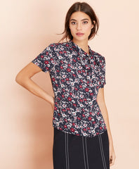 Brooks Brothers Women Floral-Print Crepe Tie-Neck Blouse