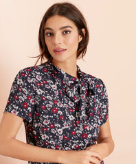 Brooks Brothers Women Floral-Print Crepe Tie-Neck Blouse