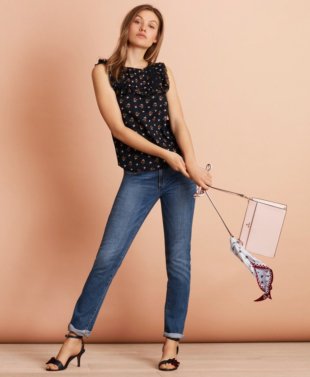 Brooks Brothers Women Floral-Print Ruffled Cotton Top