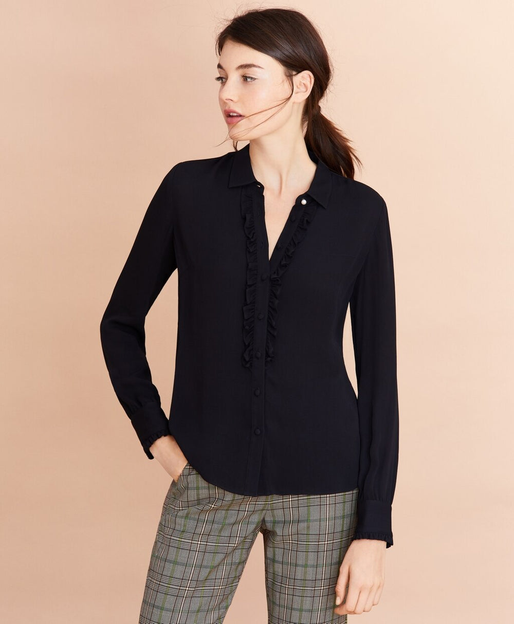 Brooks Brothers Women Crepe Ruffled Blouse