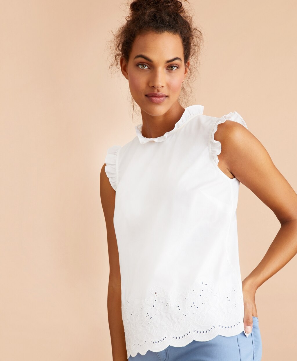 Brooks Brothers Women Eyelet-Trimmed Poplin Blouse