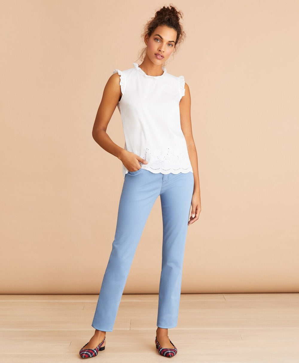 Brooks Brothers Women Eyelet-Trimmed Poplin Blouse