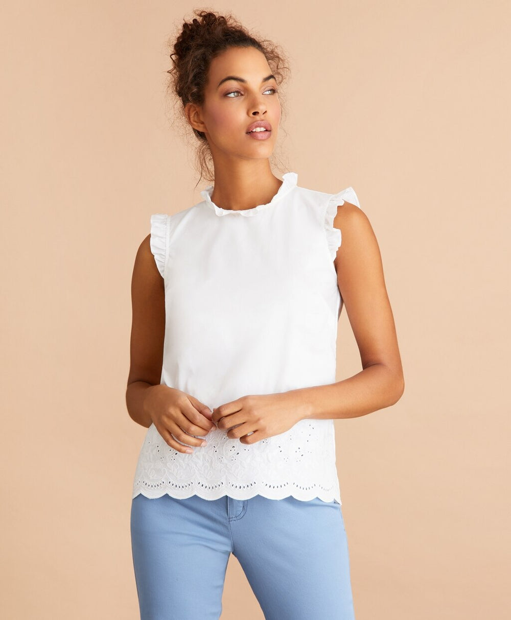 Brooks Brothers Women Eyelet-Trimmed Poplin Blouse