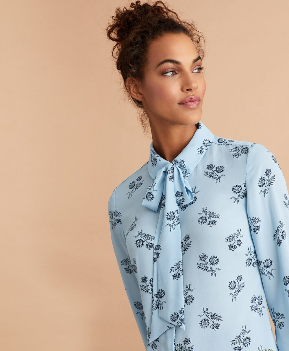 Brooks Brothers Women Floral-Print Bow-Neck Crepe Shirt
