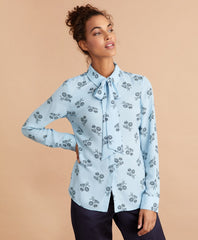 Brooks Brothers Women Floral-Print Bow-Neck Crepe Shirt