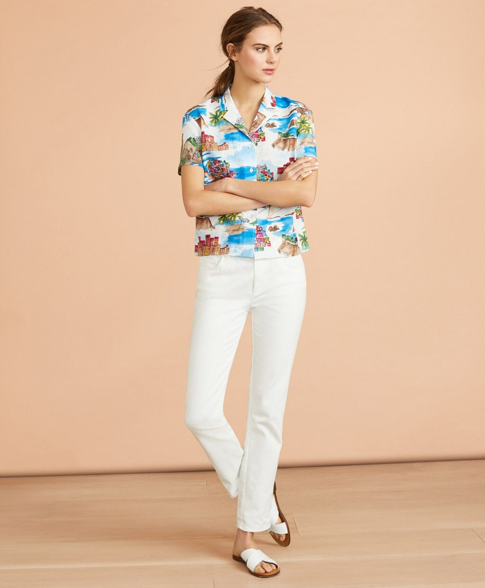 Brooks Brothers Women Costal-Print Linen-Cotton Camp Shirt