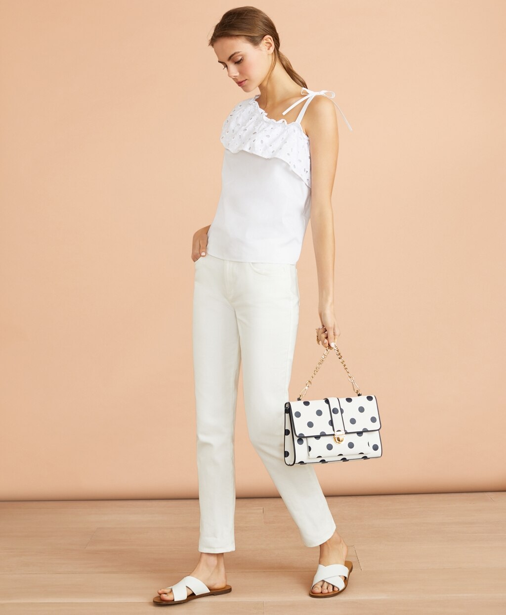 Brooks Brothers Women Eyelet Ruffle-Trim One-Shoulder Top