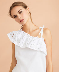 Brooks Brothers Women Eyelet Ruffle-Trim One-Shoulder Top