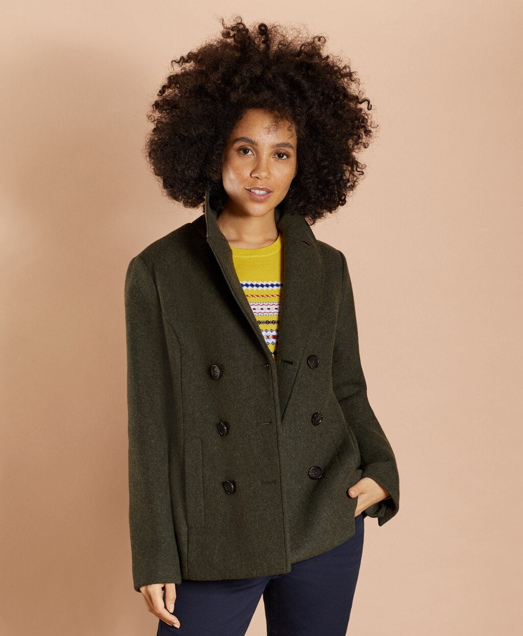 Brooks Brothers Women Wool-Blend Double-Knit Jersey Peacoat