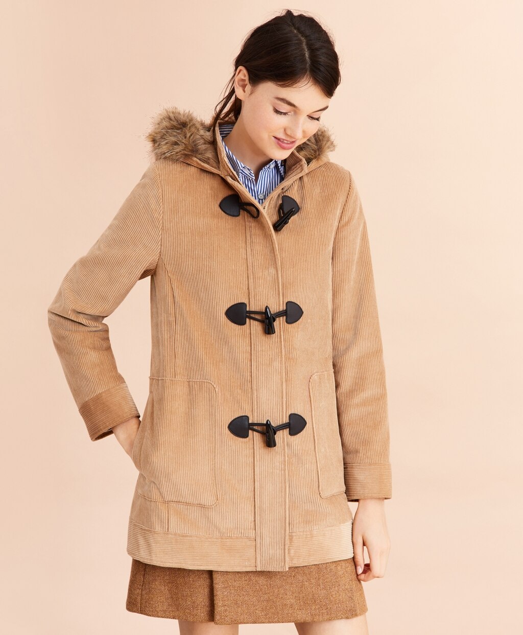 Brooks Brothers Women Water-Repellent Cotton Corduroy Duffle Coat