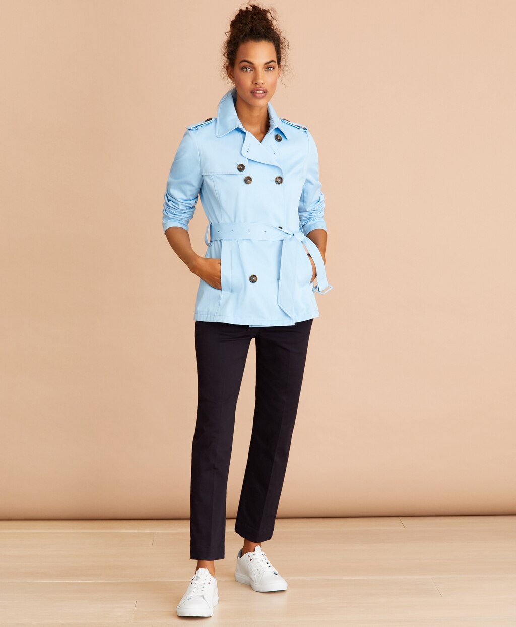 Brooks Brothers Women Water-Repellent Cotton Twill Trench Jacket