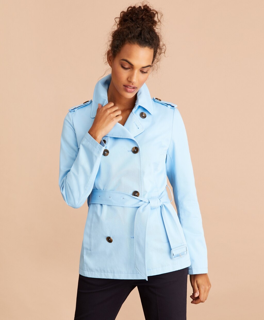 Brooks Brothers Women Water-Repellent Cotton Twill Trench Jacket