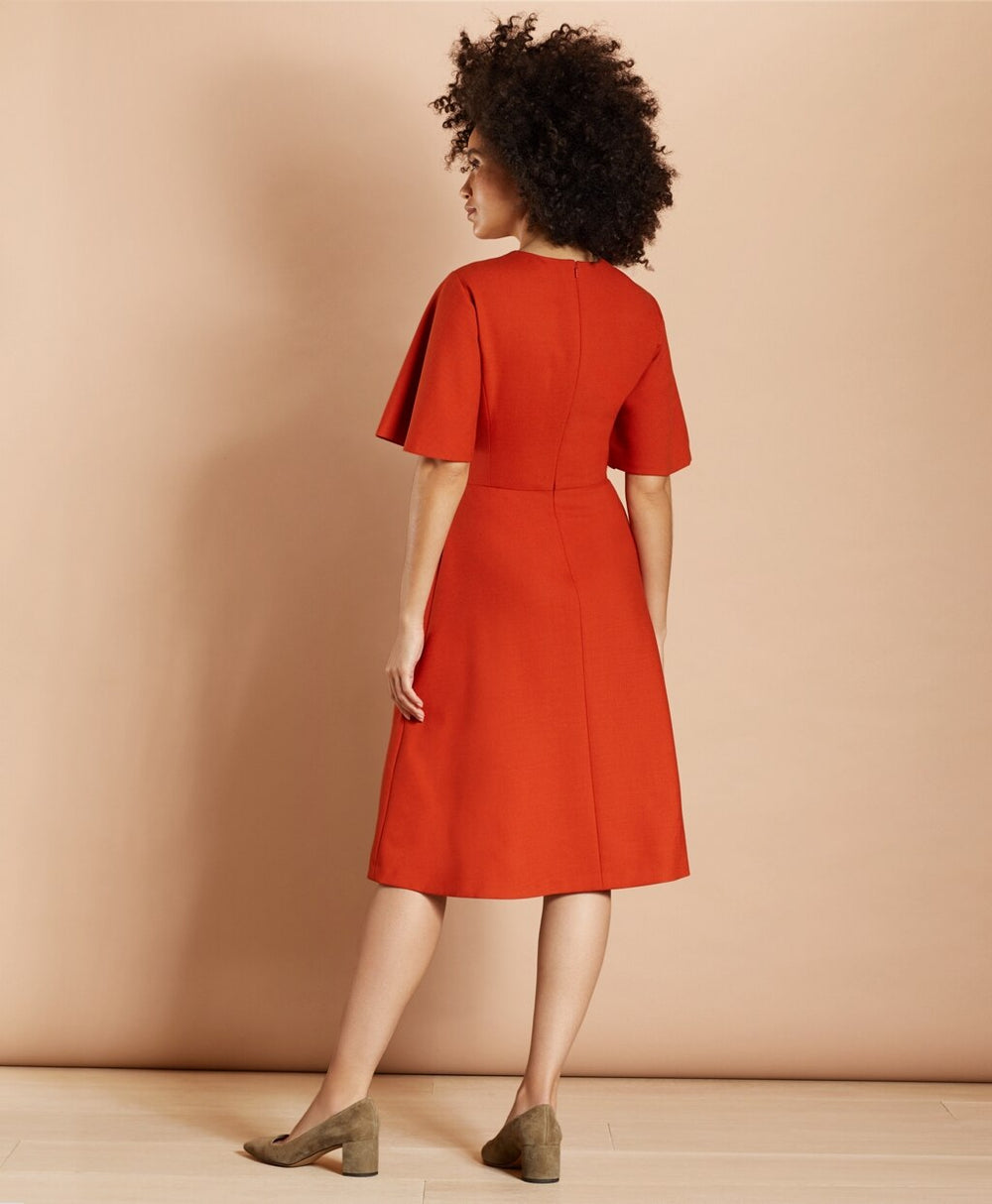 Brooks Brothers Women Wool-Blend Twill Bell-Sleeve Midi Dress