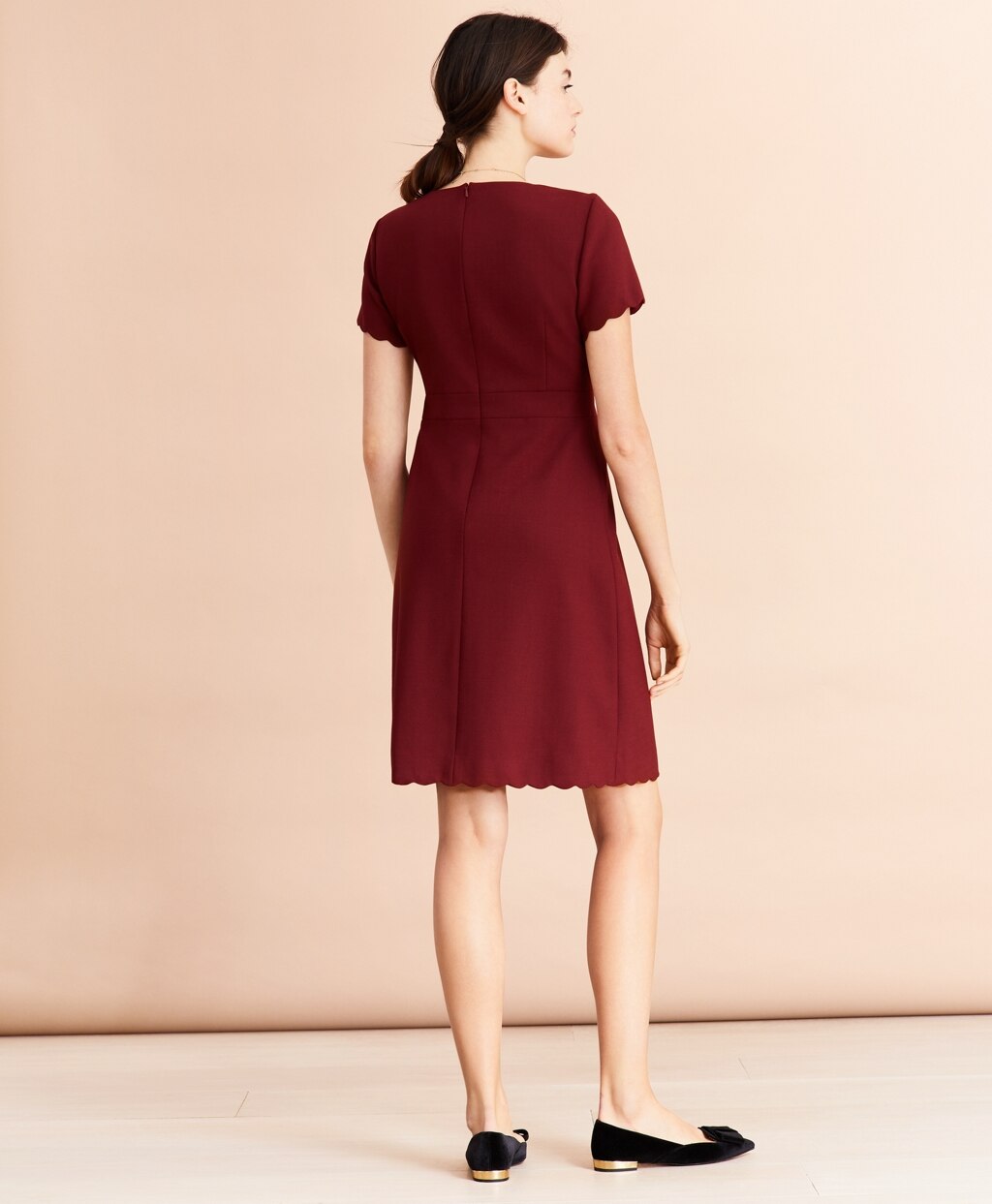 Brooks Brothers Women Wool-Blend Twill Scalloped-Hem Dress