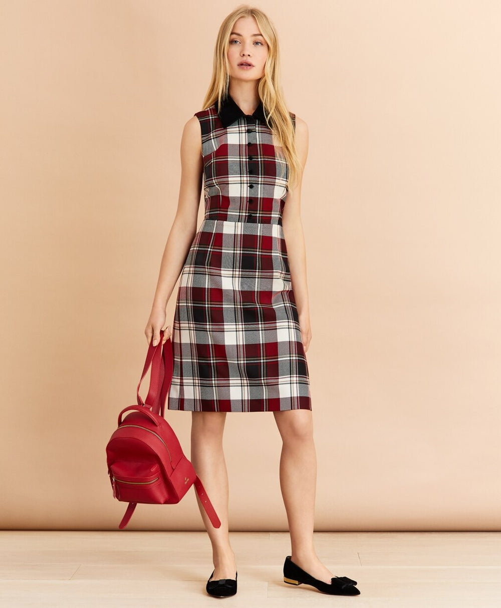 Brooks Brothers Women Velvet-Trimmed Plaid Wool-Blend Shirt Dress
