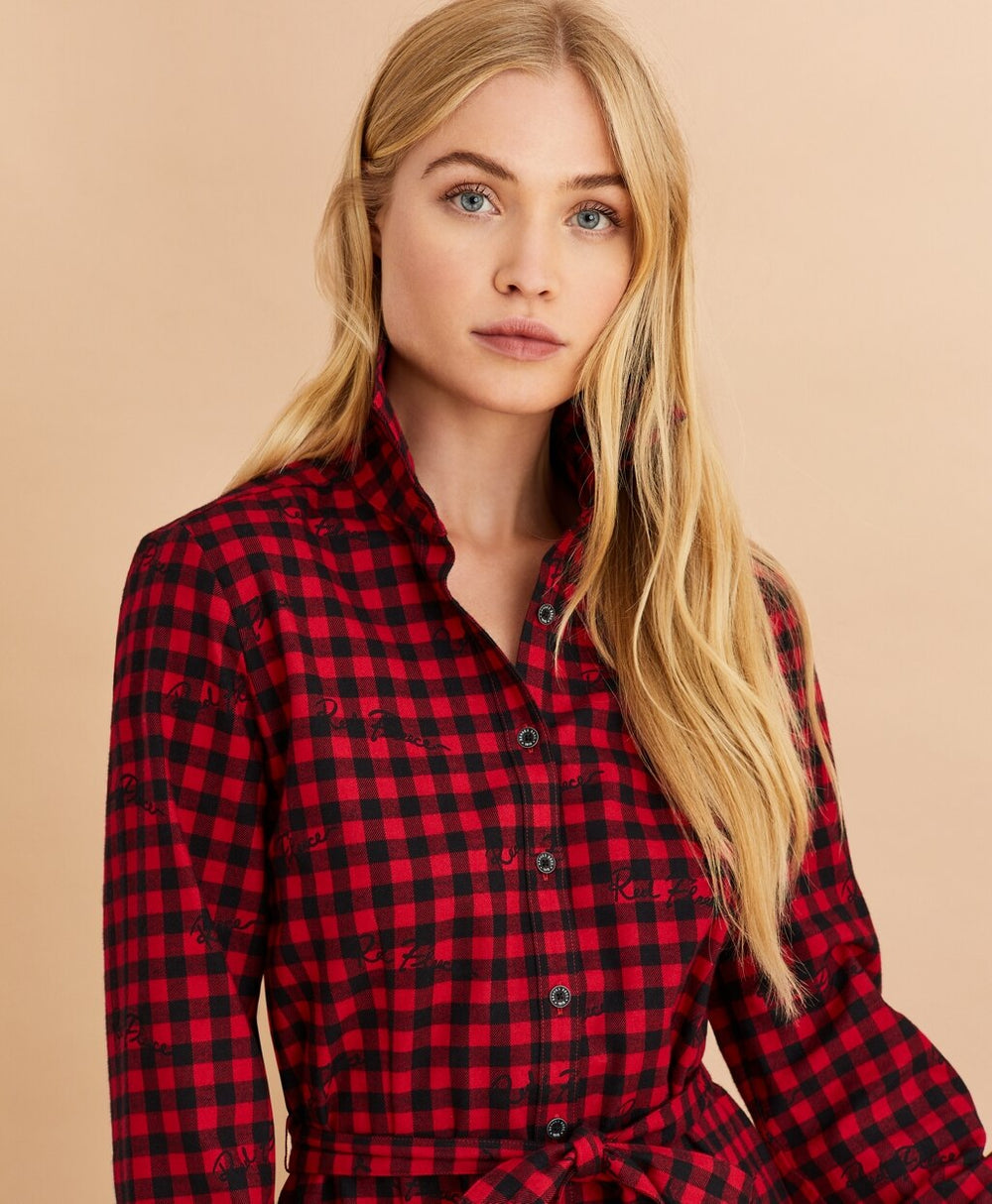 Brooks Brothers Women Logo-Print Plaid Flannel Shirt Dress