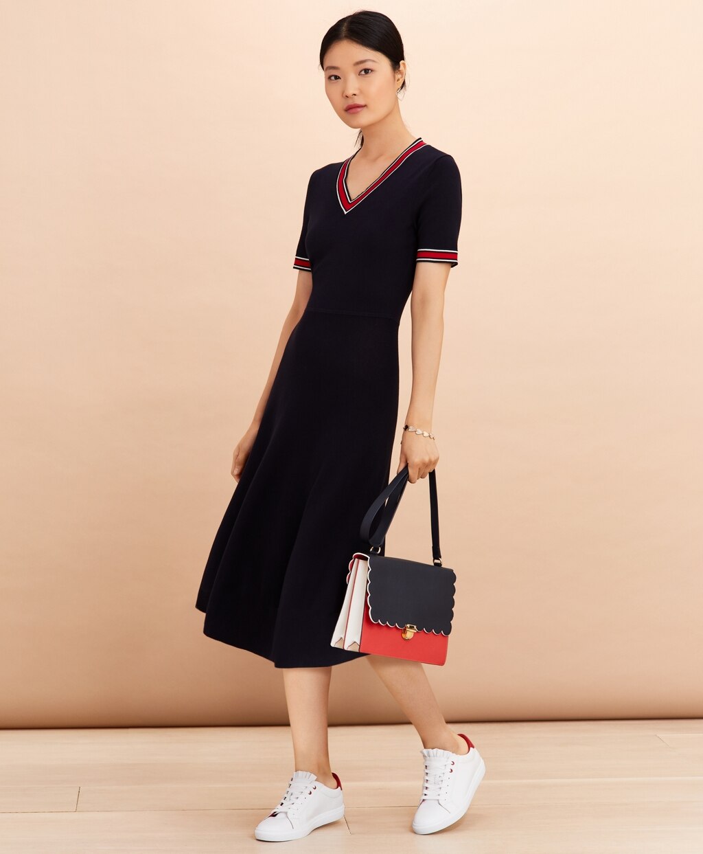 Brooks Brothers Women Stripe-Trimmed Midi Sweater Dress