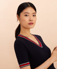 Brooks Brothers Women Stripe-Trimmed Midi Sweater Dress