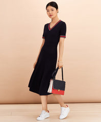 Brooks Brothers Women Stripe-Trimmed Midi Sweater Dress