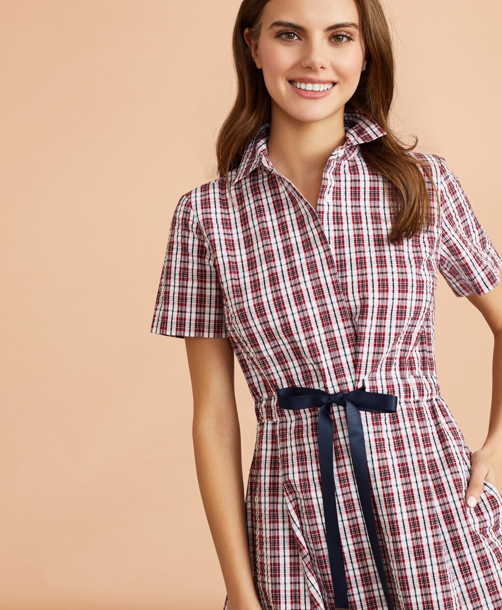 Brooks Brothers Women Plaid Cotton Seersucker Shirt Dress