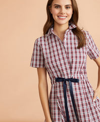 Brooks Brothers Women Plaid Cotton Seersucker Shirt Dress