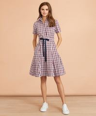 Brooks Brothers Women Plaid Cotton Seersucker Shirt Dress