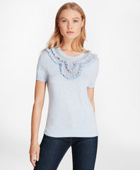 Brooks Brothers Women Ruffled Pointelle-Yoke Sweater