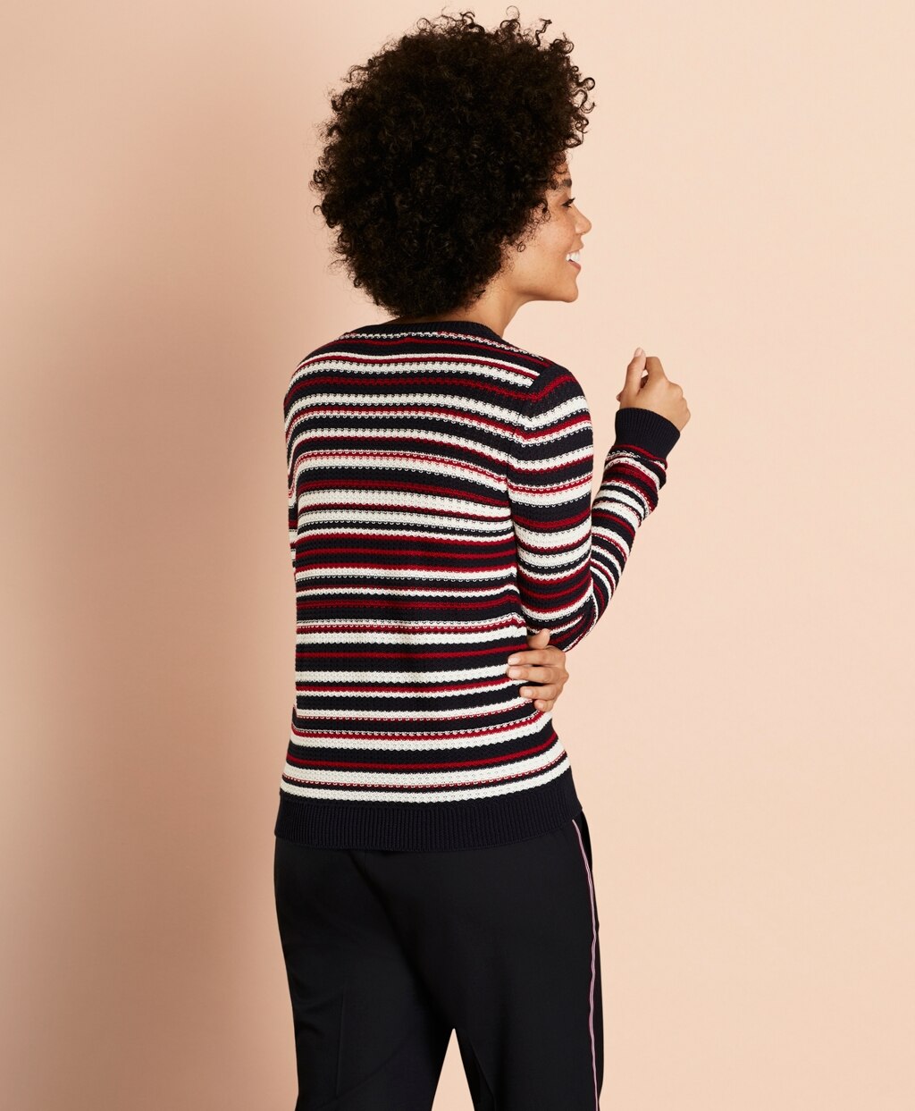 Brooks Brothers Women Striped Pointelle Cotton Sweater