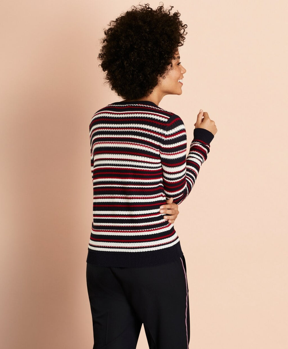 Brooks Brothers Women Striped Pointelle Cotton Sweater