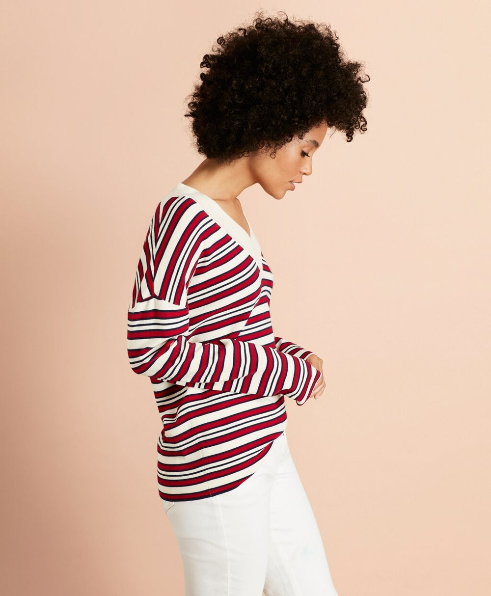 Brooks Brothers Women Striped V-Neck Oversized Sweater