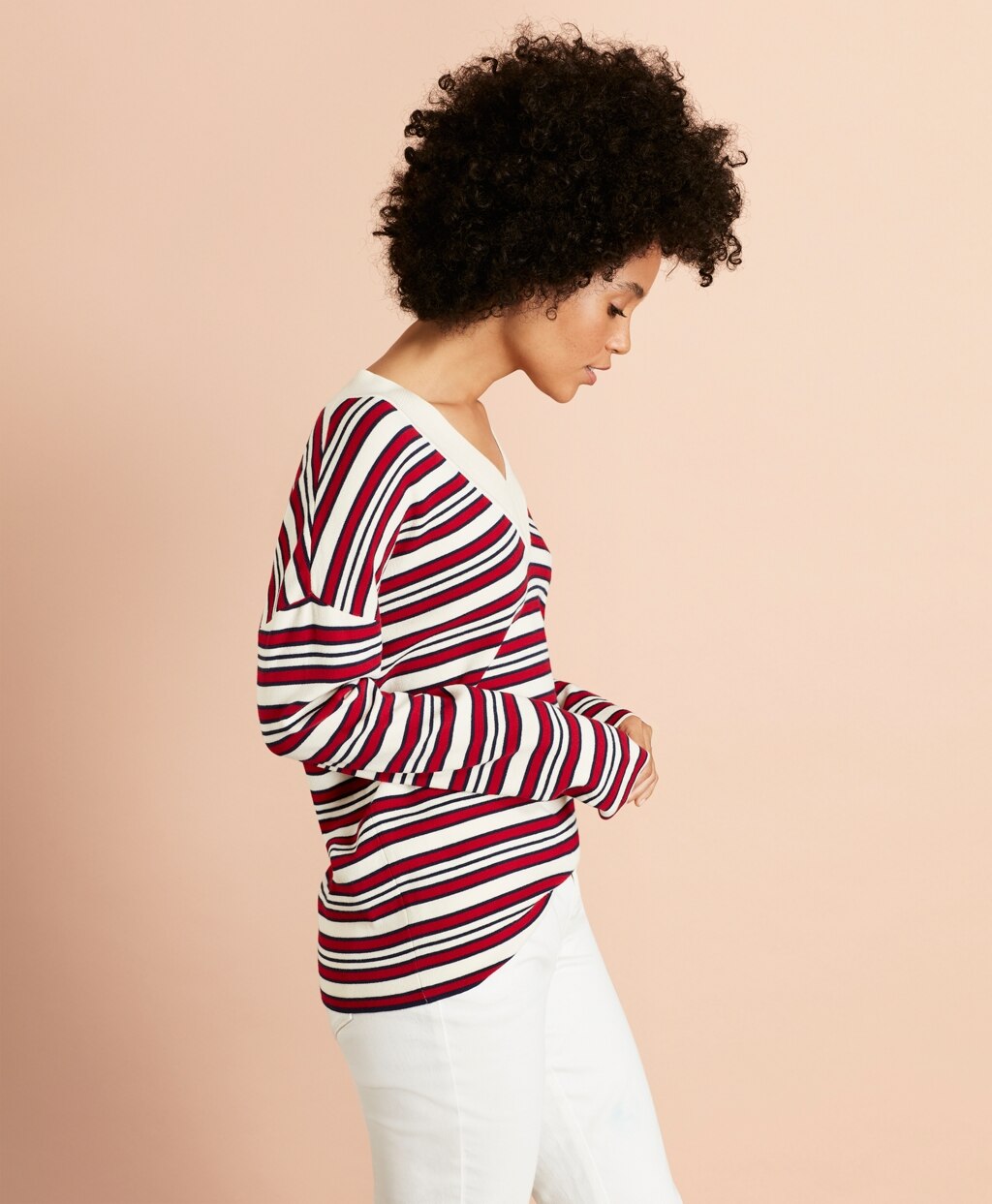Brooks Brothers Women Striped V-Neck Oversized Sweater