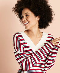 Brooks Brothers Women Striped V-Neck Oversized Sweater