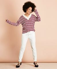 Brooks Brothers Women Striped V-Neck Oversized Sweater