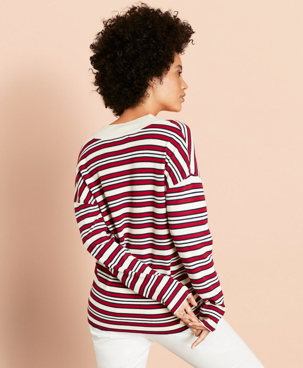 Brooks Brothers Women Striped V-Neck Oversized Sweater