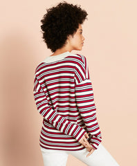 Brooks Brothers Women Striped V-Neck Oversized Sweater