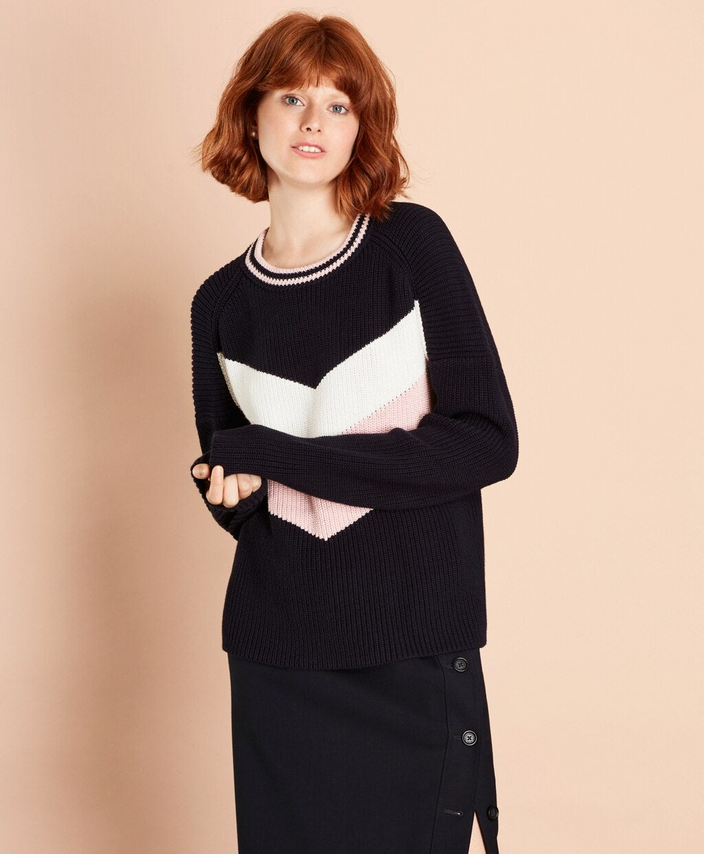 Brooks Brothers Women Chevron-Patterned Cotton Sweater