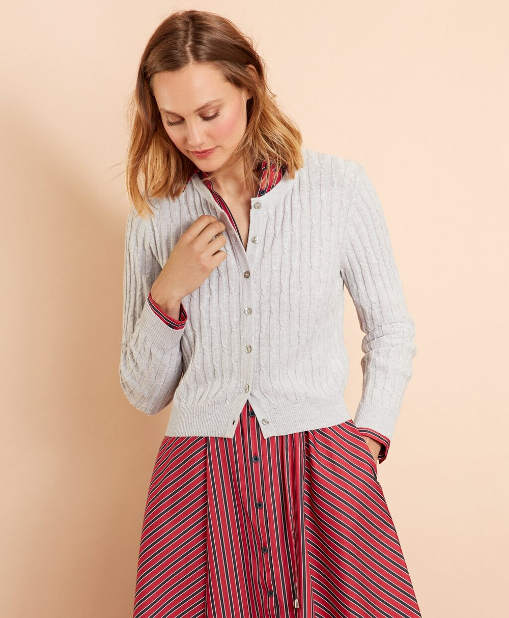 Brooks Brothers Women Wool-Cotton Cable-Knit Cropped Cardigan