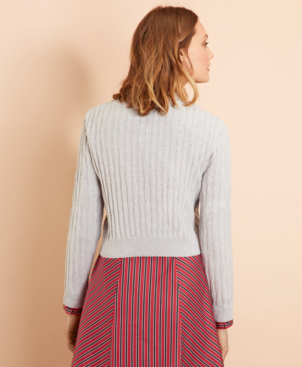 Brooks Brothers Women Wool-Cotton Cable-Knit Cropped Cardigan