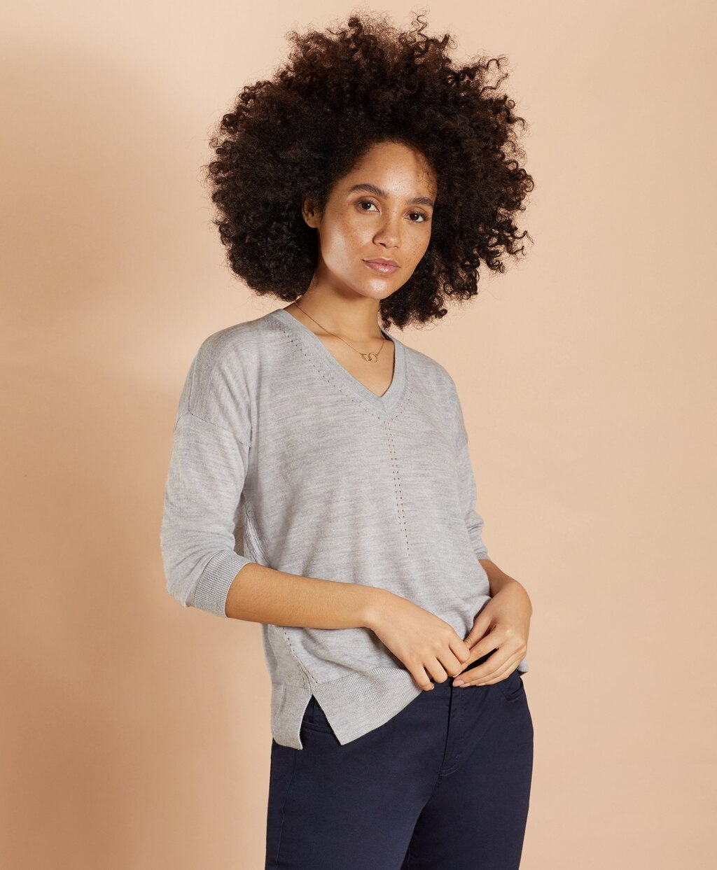 Brooks Brothers Women Merino Wool Pointelle-Detail V-Neck Sweater