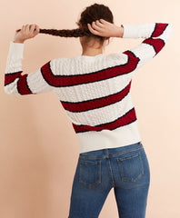 Brooks Brothers Women Striped Wool-Cotton Cable-Knit Sweater