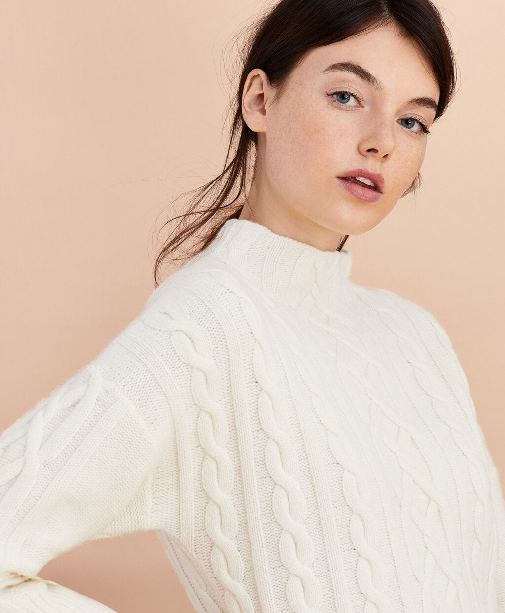 Brooks Brothers Women Stretch Merino Wool Cable-Knit Sweater
