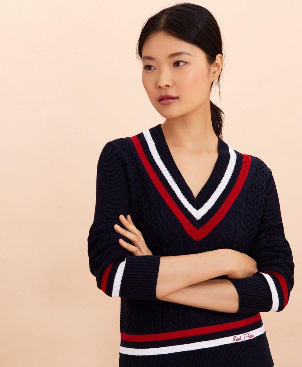 Brooks Brothers Women Logo-Embroidered Cotton Tennis Sweater